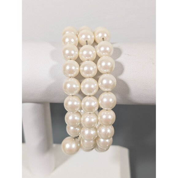 Elegant Faux Pearl Bead Coil Wrap Bracelet 8" Bridal Cream - Picture 1 of 5